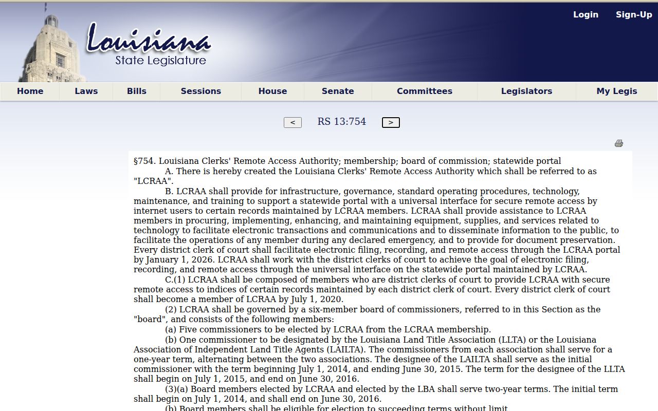 Lafourche Parish case search Louisiana Clerks Remote Access Authority statute