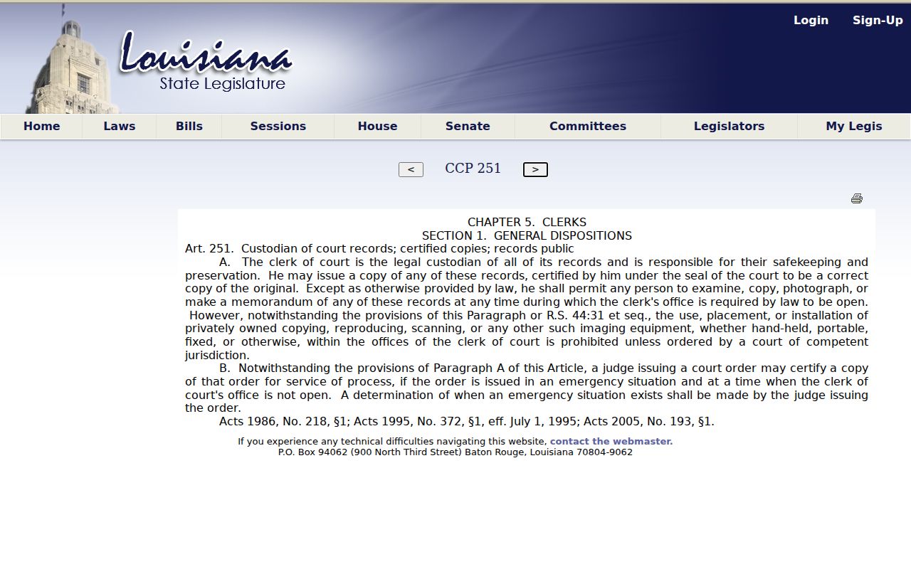 Louisiana district clerk custody and inspection law