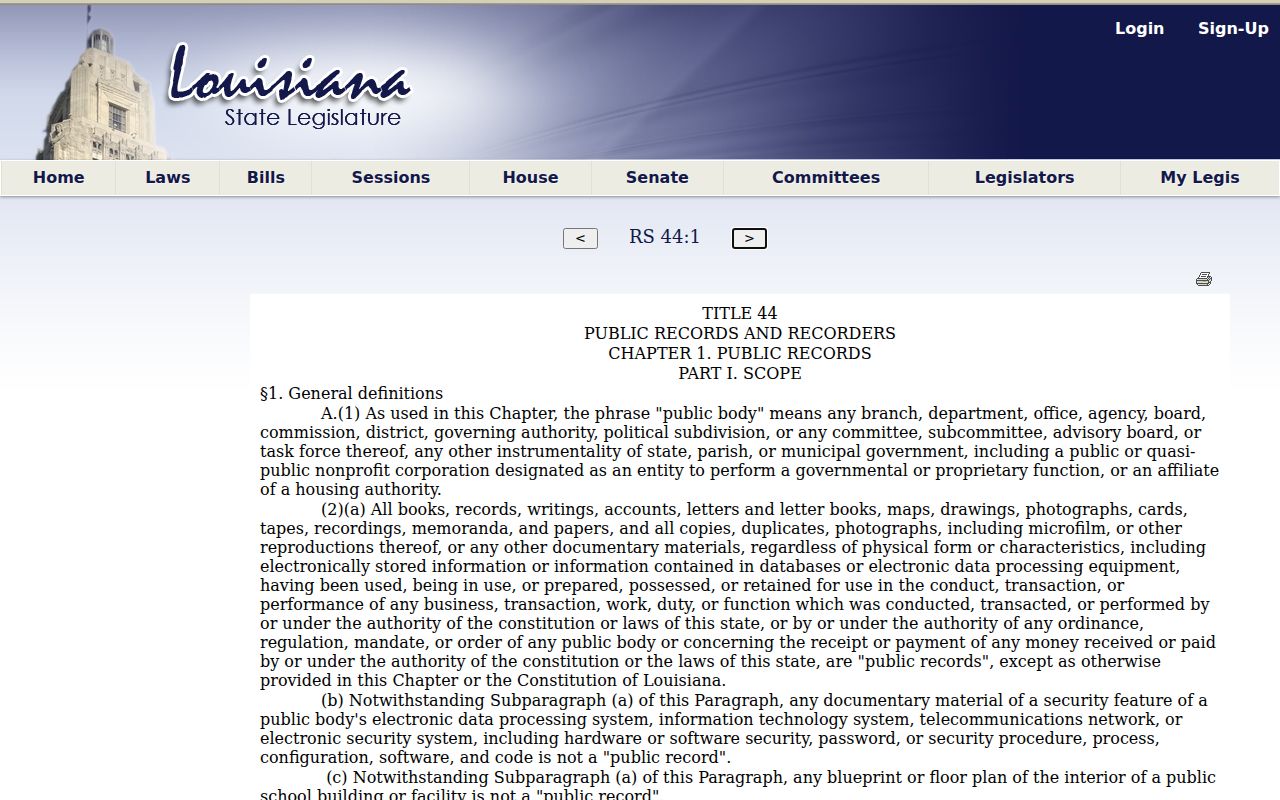 Louisiana public-record definition law