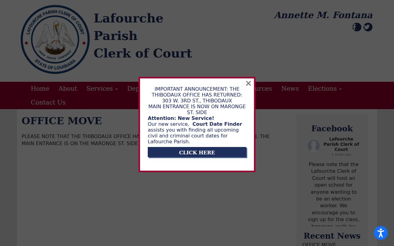 Lafourche Clerk office move and entrance notice