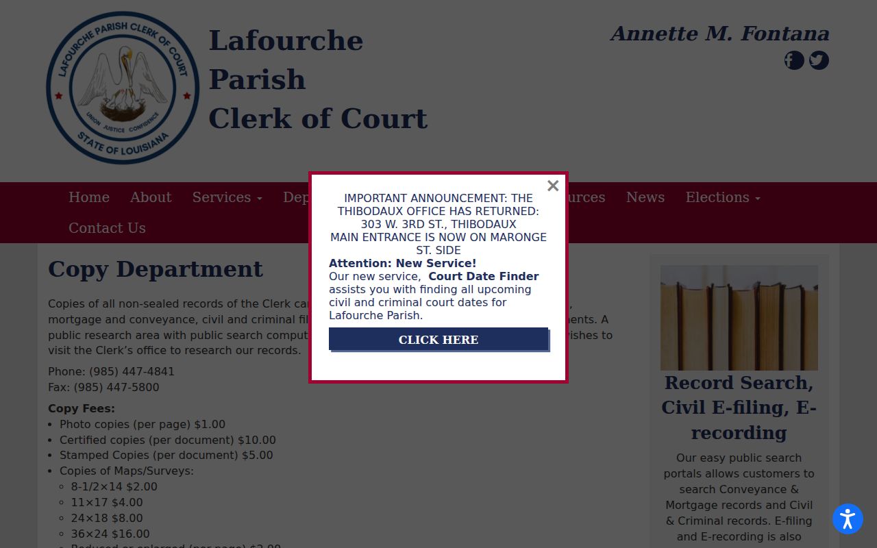 Lafourche Parish court records Clerk Copy Department