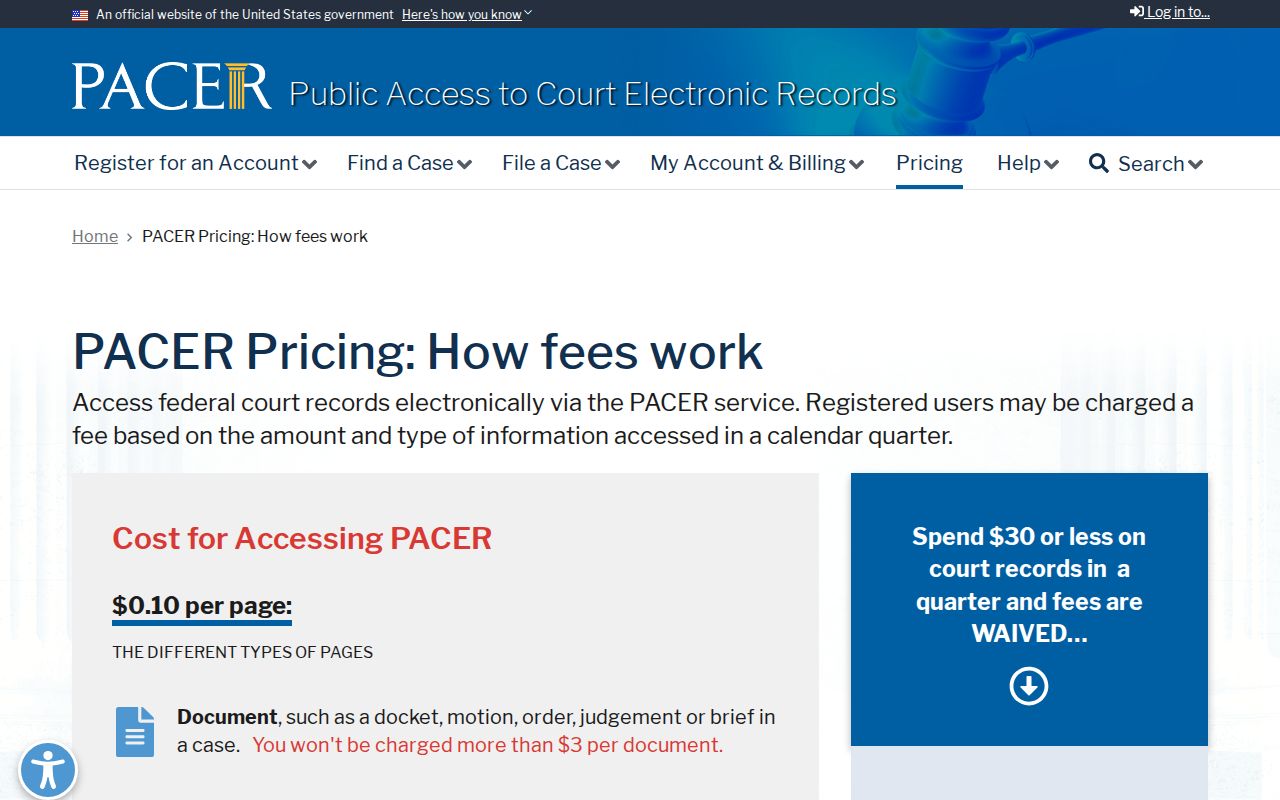 Lafourche Parish court records PACER fee information