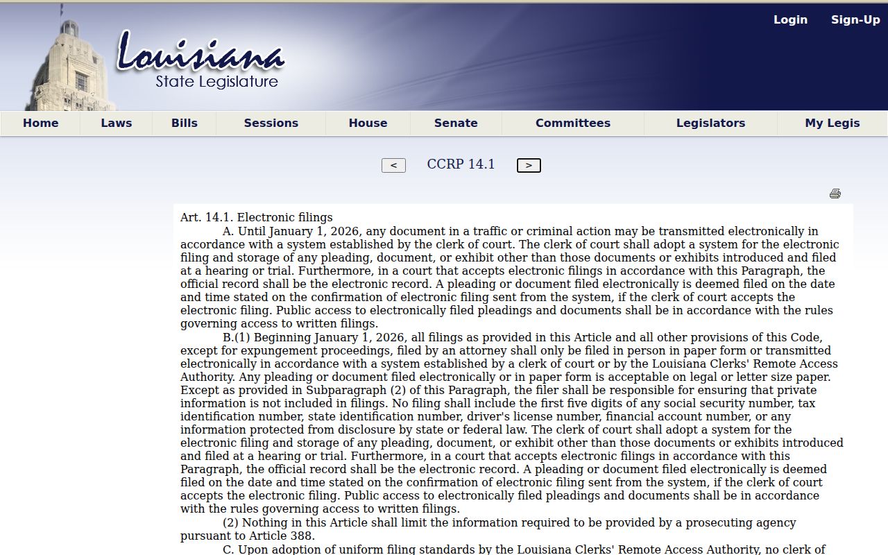 Louisiana criminal electronic filing and private identifiers law