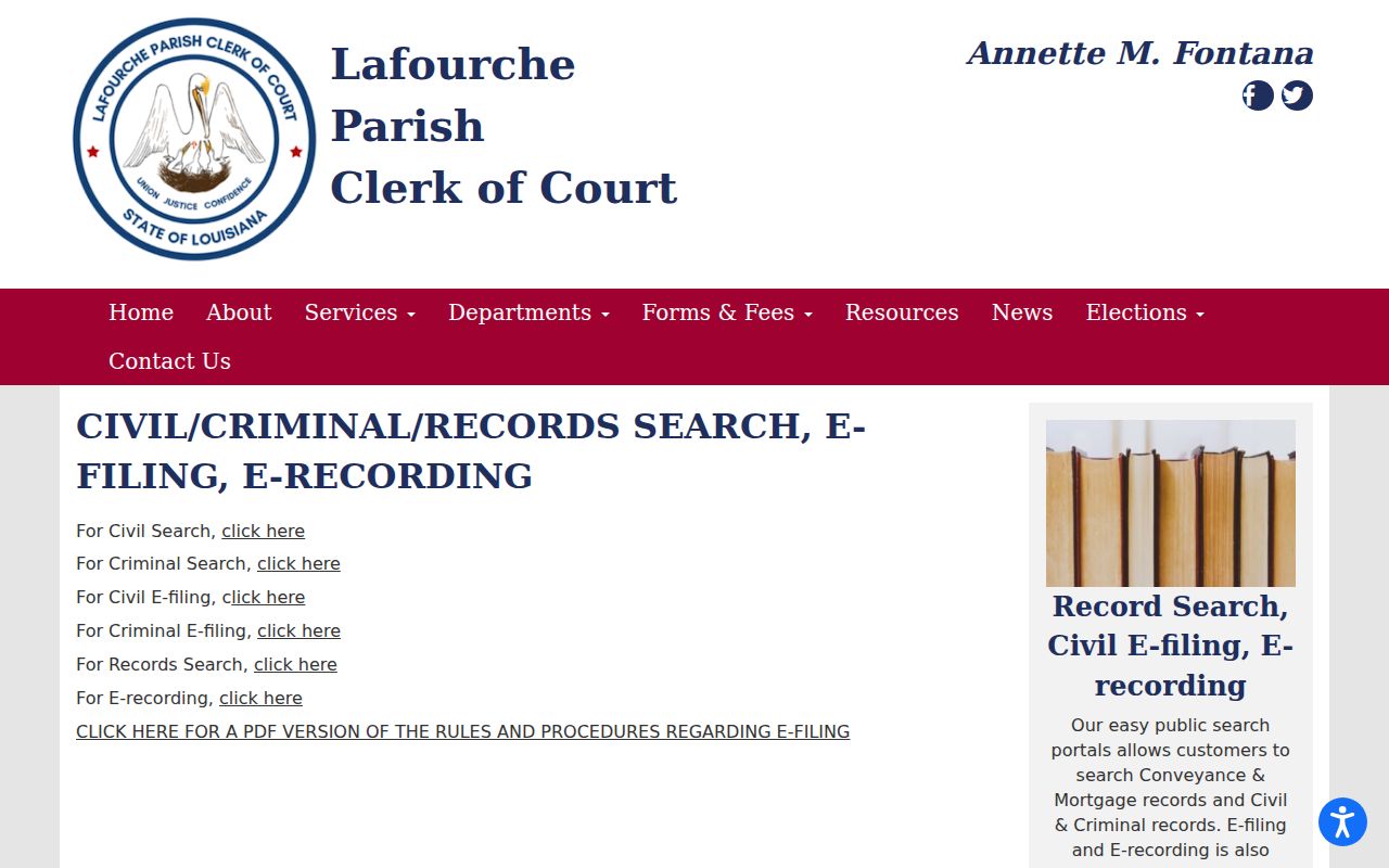 Lafourche Clerk civil and criminal search hub