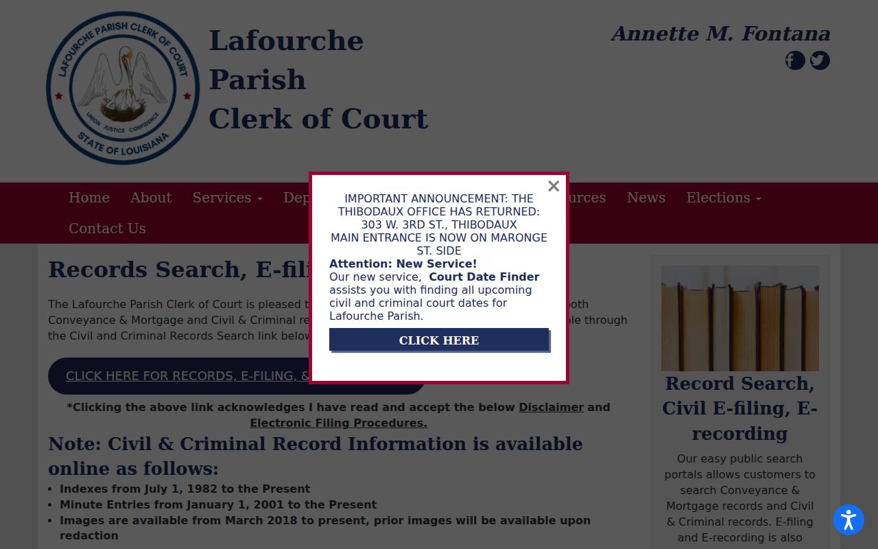 Lafourche Clerk records search coverage information