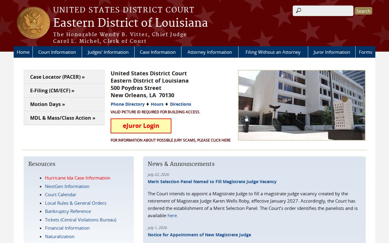 Eastern District of Louisiana federal court information